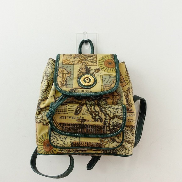 VTG Vittorio Godi World Map Mini Backpack Beige Green Atlas‎ PVC Eclectic Travel main image 15
